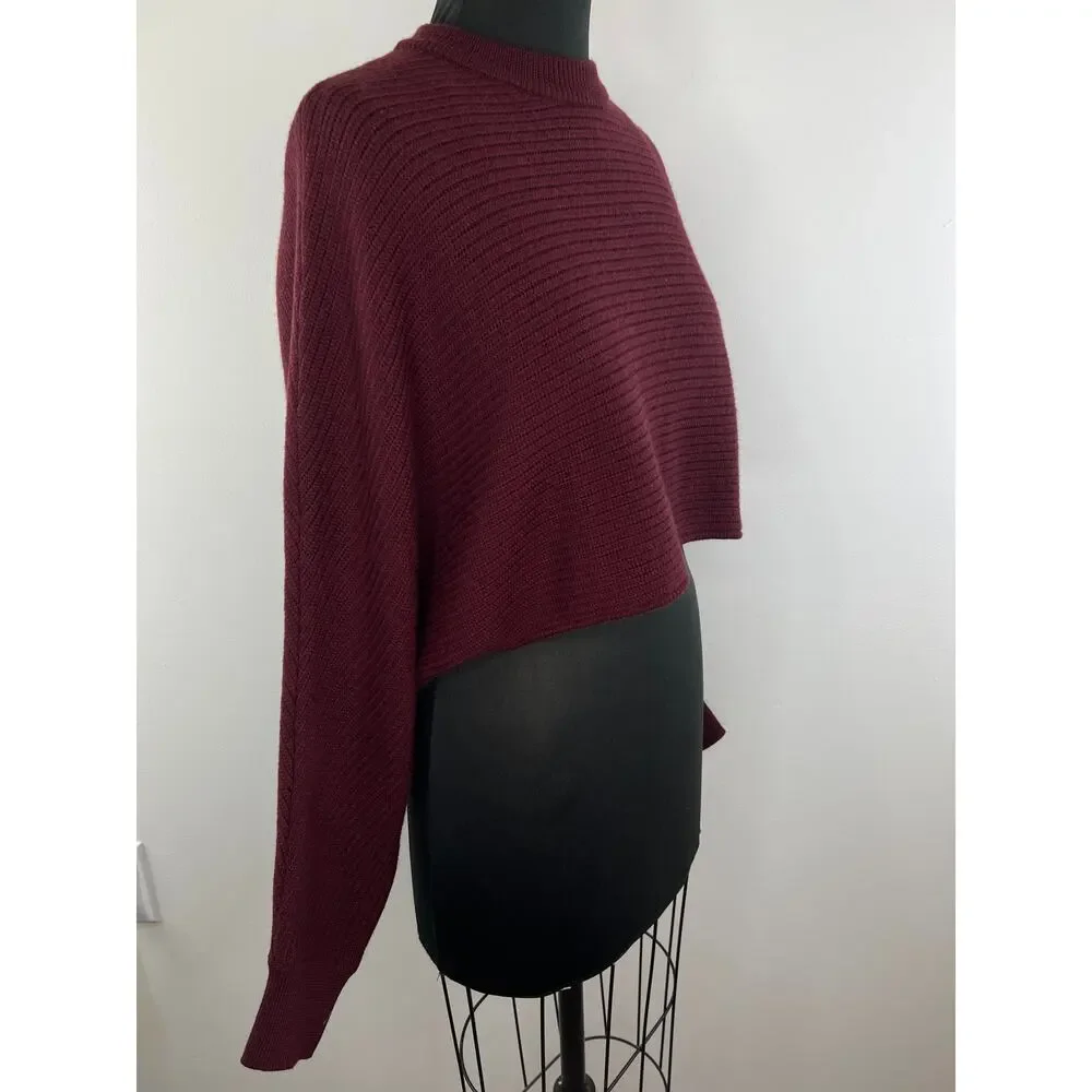 Wilfred Free Harper Burgundy Long Sleeve Merino Wool Cropped Women's Sweater S